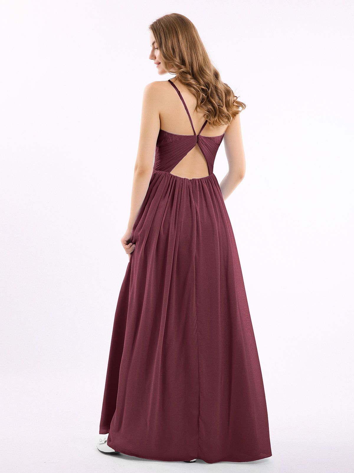 Sweetheart Neck Chiffon Dress with Spaghetti Strap Cabernet