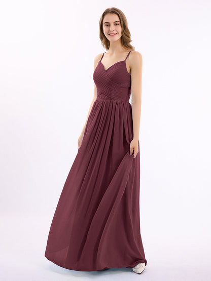 Sweetheart Neck Chiffon Dress with Spaghetti Strap Cabernet