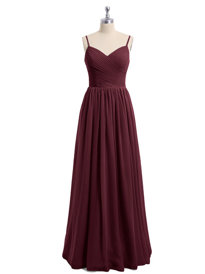 Sweetheart Neck Chiffon Dress with Spaghetti Strap Cabernet
