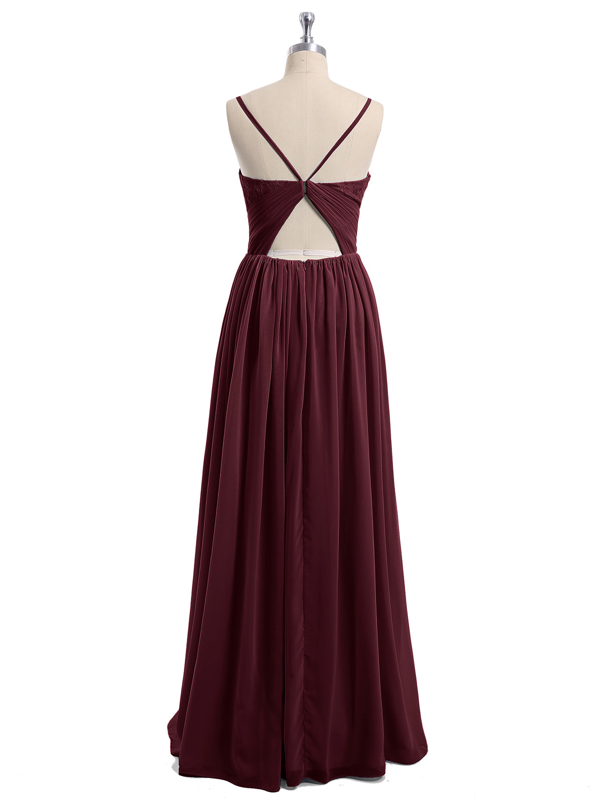 Sweetheart Neck Chiffon Dress with Spaghetti Strap Cabernet