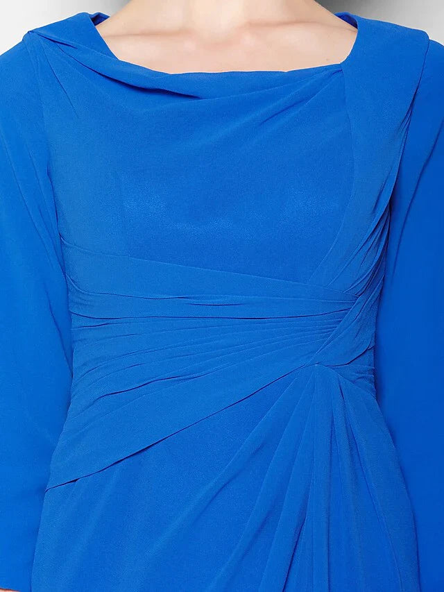 Mother of the Bride Dress Scoop Neck Knee Length Chiffon 3/4 Length Sleeve with Criss Cross