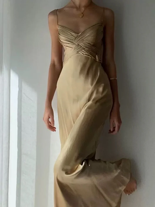 Sexy Backless A Line Satin Prom Dress Ruched Party Dress Evening Dress cc2028