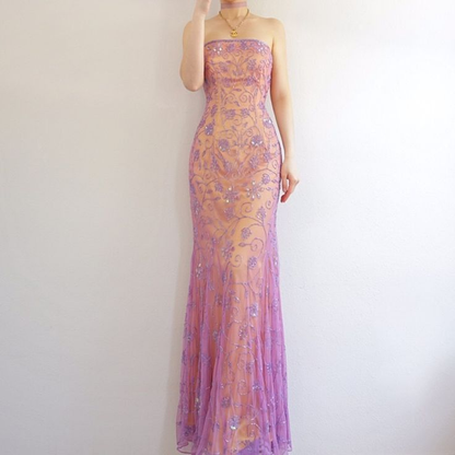 Gorgeous Strapless Tulle Beaded Mermaid Evening Dress,Long Party Prom Dress cc2612
