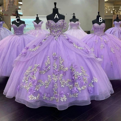 Lavender Quinceanera Dresses Floral Applique Beaded Off The Shoulder Sweet 15 16 c2801