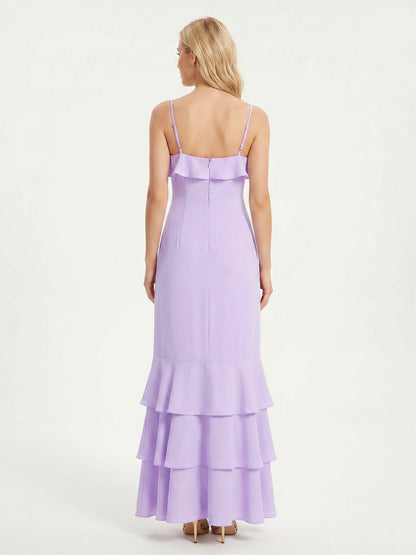 Tiered Ruffle Hem Spaghetti Strap Maxi Dress Lilac