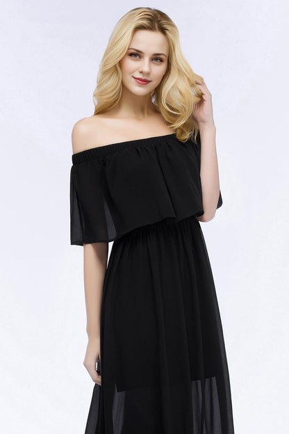 A-Line Off-the-Shoulder Sleeveless Floor-Length Bridesmaid Dresses