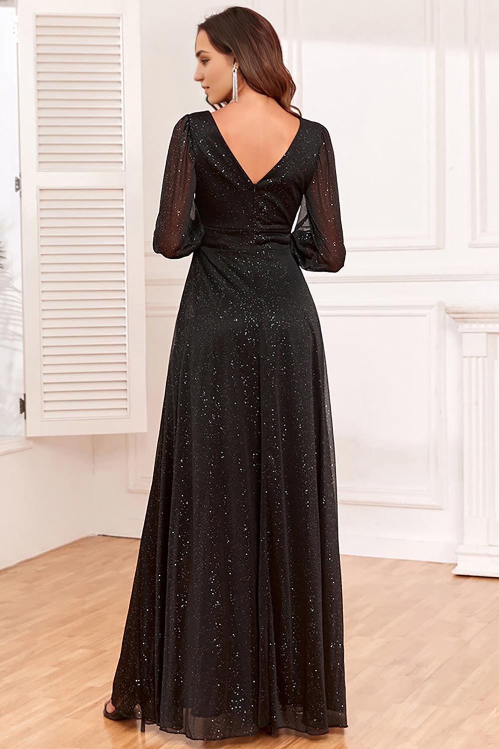 A Line V Neck Chiffon Mother of the Bride Dress With Long Sleeves
