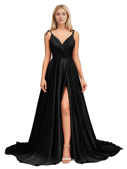 DingjiElegant V Neck Sleeveless Split Bridesmaid Dresses Cocktail Party Prom Long Wedding Guest Dresses For Women