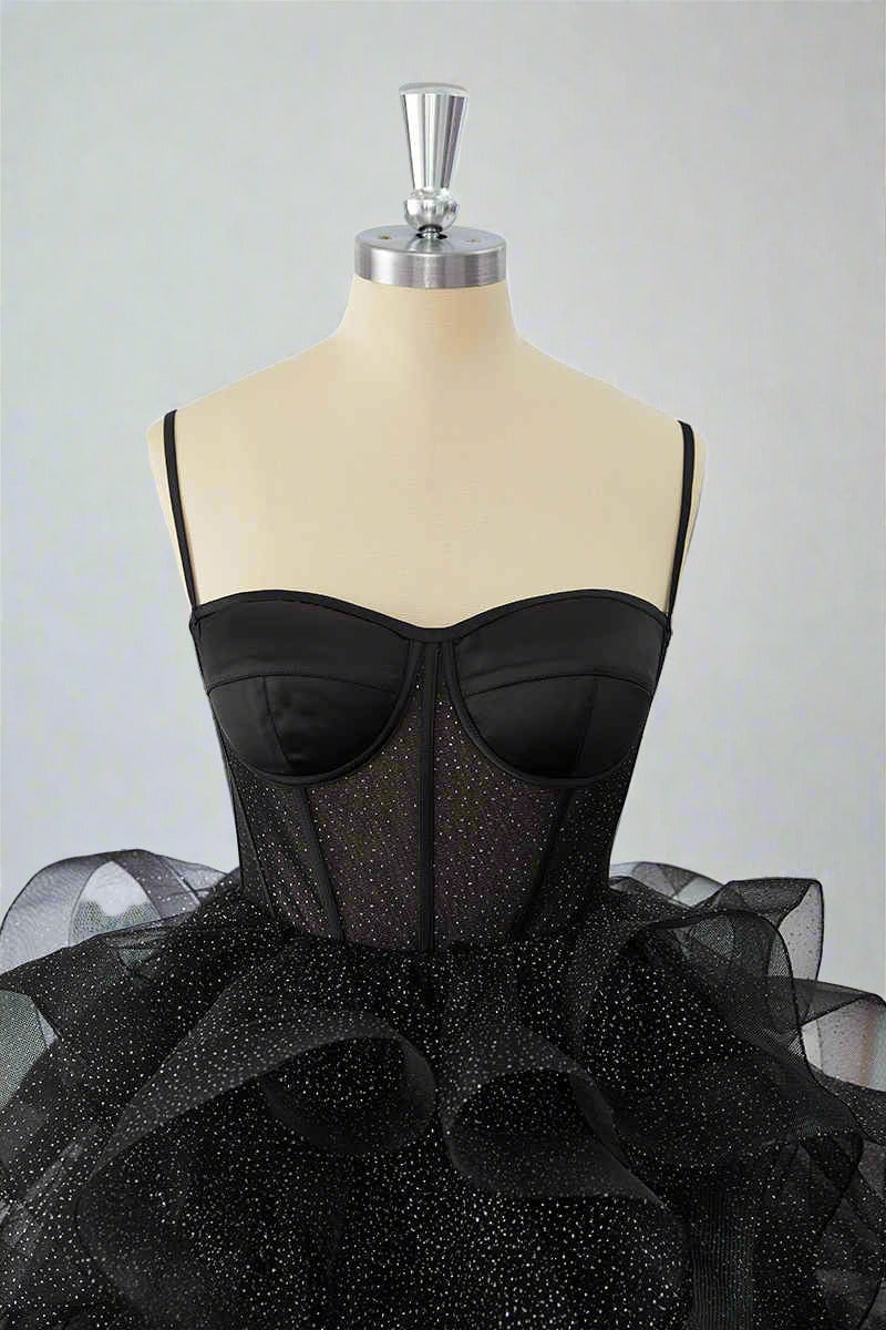 Black Straps A-Line Ruffle Homecoming Dress