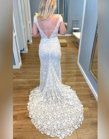 Aimishang Wedding Dress Boho Mermaid V-Back Court Train Lace