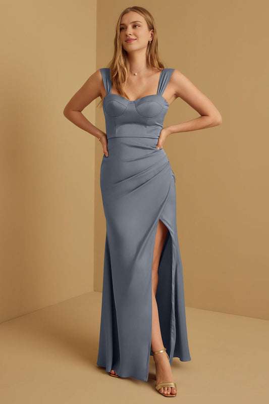 Weitese Formal Wear Dresses Sleeveless Wide Straps Floor Length Bridesmaid Dress Stores With Prom Dresses With Slit