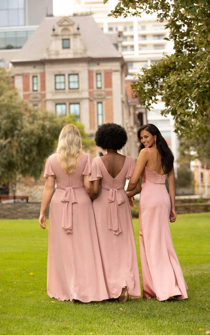 Weitese Prom Shop Dresses Chiffon A-line Bridesmaid Gown with Flutter Sleeves Formal Women's Dresses