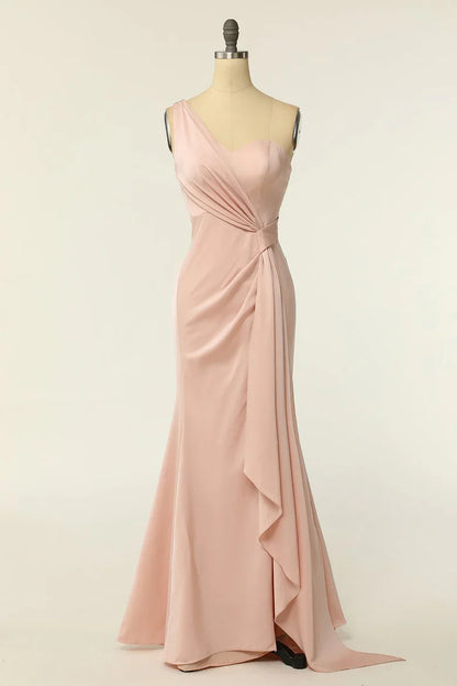 Chiffon One-Shoulder Sheath Long Bridesmaid Dress