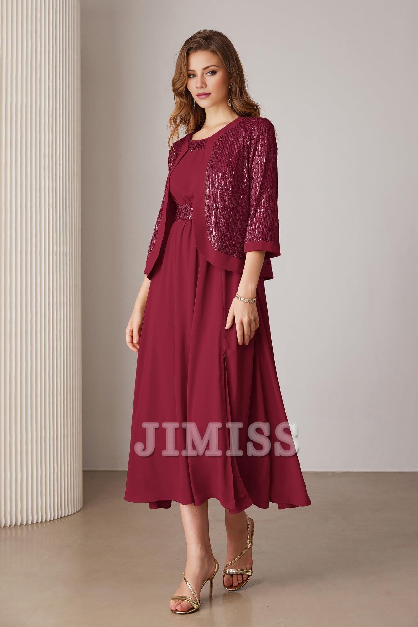 Sequined mother of the bride dresses wedding party cocktail party dress two-piece sequined dress set