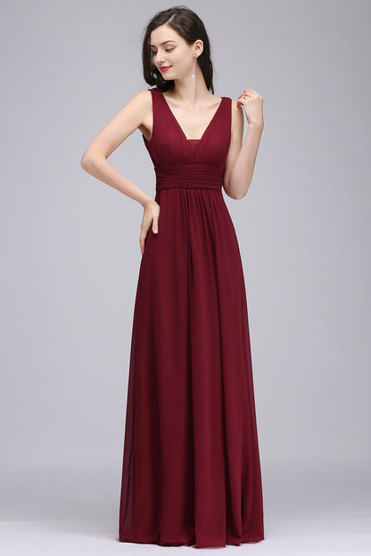 A-Line V-Neck Sleeveless Ruffles Floor-Length Bridesmaid Dresses