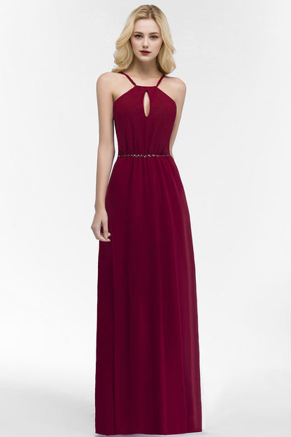 A-Line Spaghetti Straps Sleeveless Floor-Length Bridesmaid Dresses with Beading Sash
