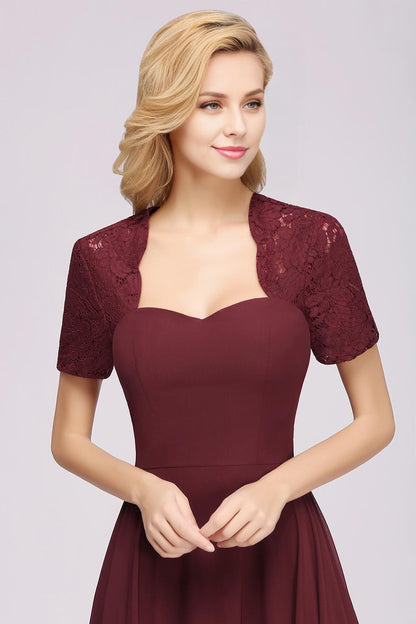 Long A-Line Sweetheart Lace Chiffon Bridesmaid Dresses with Cap Sleeves
