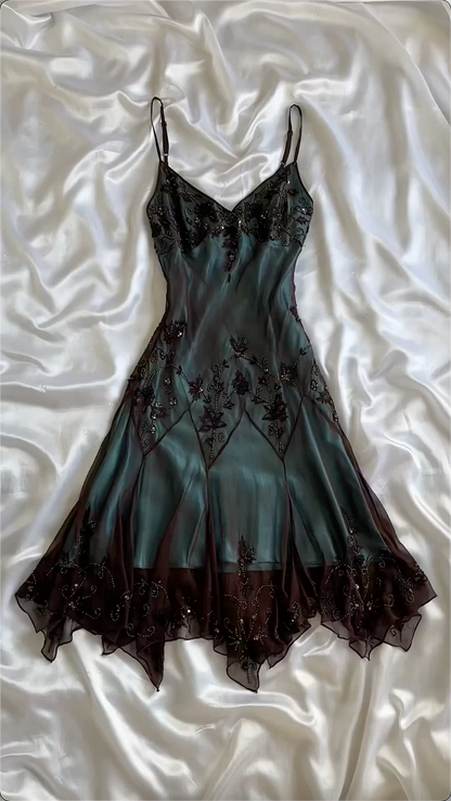 Modest Sheath Spaghetti Straps Chiffon Prom Dresses Evening Dress With Beads HZ1024