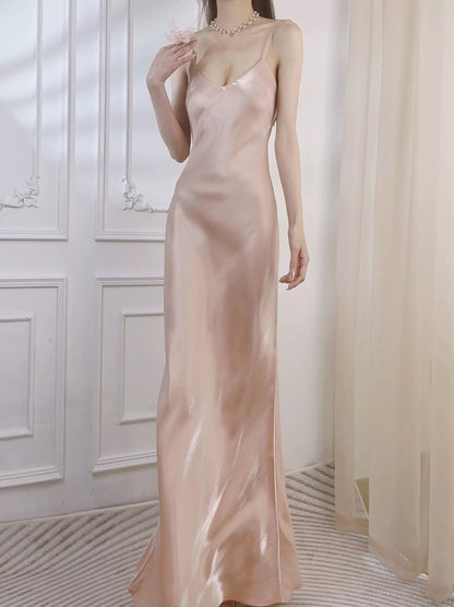 Modest Sheath Spaghetti Straps Pink Long Prom Dresses Evening Dress HZ1024