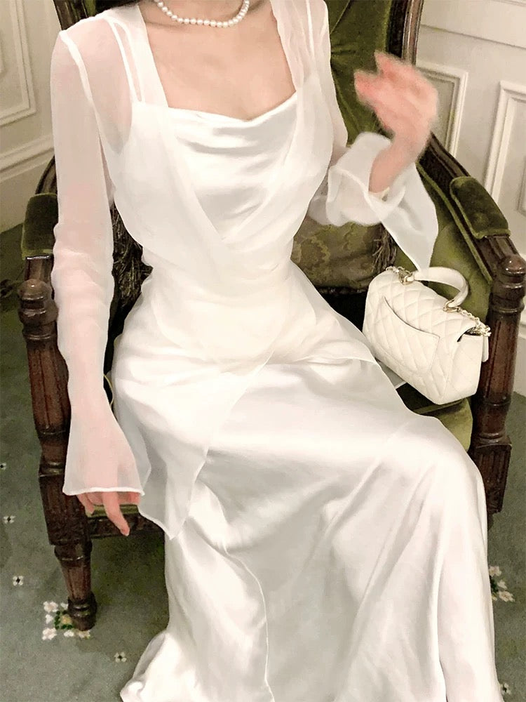Pretty Sheath Spaghetti Straps Chiffon Prom Dresses Evening Dress With Jacket HZ1024