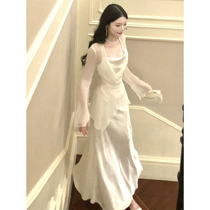 Pretty Sheath Spaghetti Straps Chiffon Prom Dresses Evening Dress With Jacket HZ1024