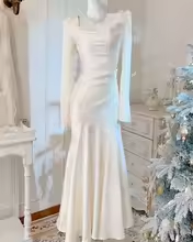 Pretty Mermaid Square Neckline Light Sky Blue Silk Satin Prom Dresses Sexy Evening Dress HZ1024