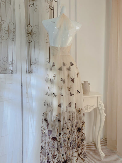 Pretty A Line V Neckline Champagne Tulle Prom Dresses Sexy Evening Dress HZ1024