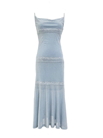 Pretty Sheath Straps Blue Beads Prom Dresses Sexy Evening Dress HZ1024