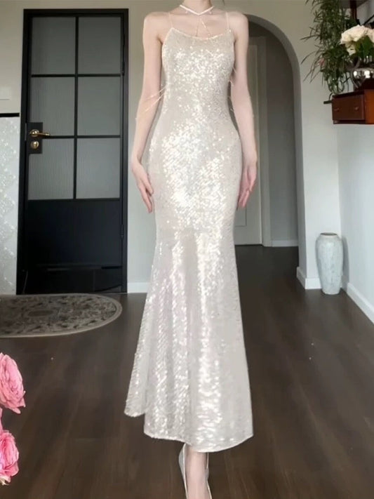 Sexy Sheath Spaghetti Straps Sleeveless Sequin Prom Dresses Evening Gowns HZ1024