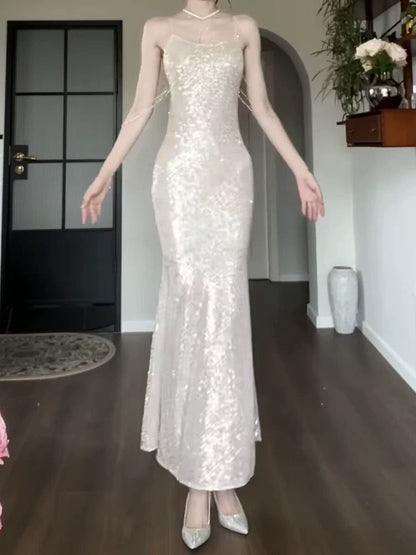 Sexy Sheath Spaghetti Straps Sleeveless Sequin Prom Dresses Evening Gowns HZ1024