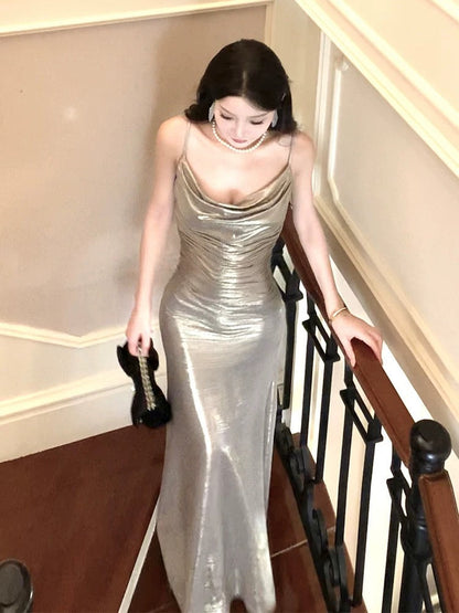 Pretty Mermaid Spaghetti Straps Long Prom Dresses Evening Dress HZ1024