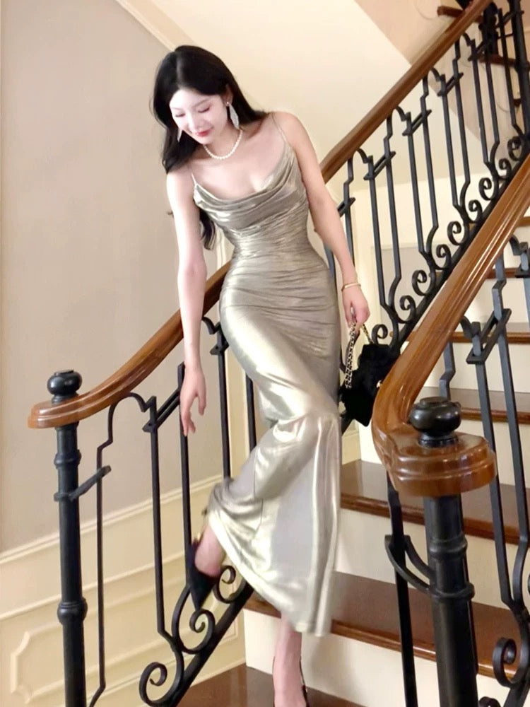 Pretty Mermaid Spaghetti Straps Long Prom Dresses Evening Dress HZ1024