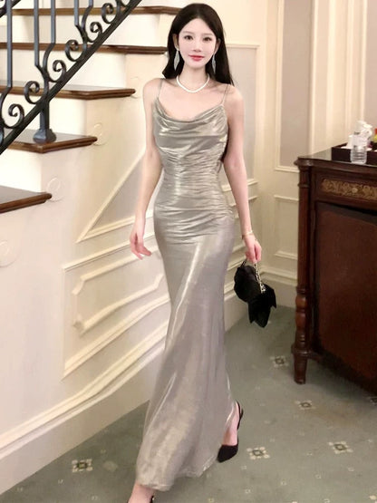 Pretty Mermaid Spaghetti Straps Long Prom Dresses Evening Dress HZ1024