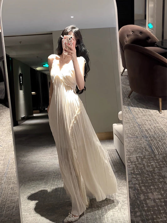 Sexy A Line Spaghetti Straps Chiffon Floor Length Slit Prom Dresses Evening Dress HZ1024