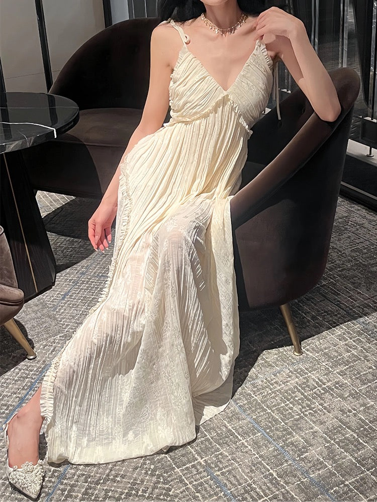 Sexy A Line Spaghetti Straps Chiffon Floor Length Slit Prom Dresses Evening Dress HZ1024
