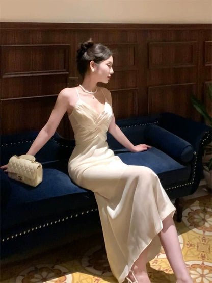 Classy Sheath Spaghetti Straps Sleeveless White Long Prom Dresses Evening Dress HZ1024