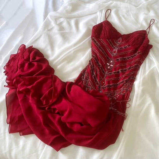 Sexy Sheath Spaghetti Straps Sleeveless Burgundy Long Prom Dresses Evening Gowns HZ1024