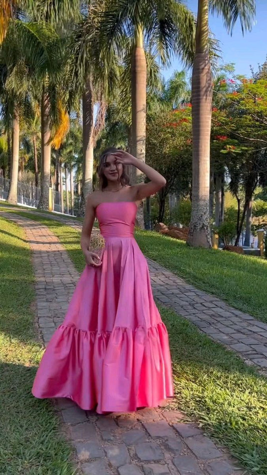 Classy A line Strapless Satin Long Prom Dresses Evening Dress HZ1024