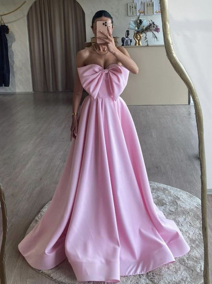 Fancy A-Line Pink Satin Long Prom Dress, Pink Long Formal Dress Evening Gowns HZ1024