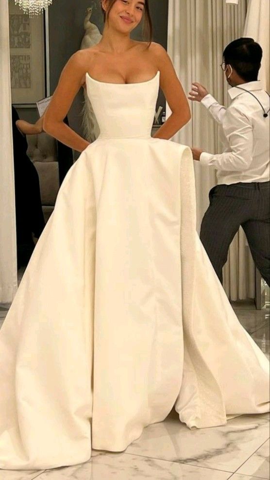 Gorgeous Ball Gown Strapless Satin Slit Long Prom Dresses Formal Evening Dress HZ1024