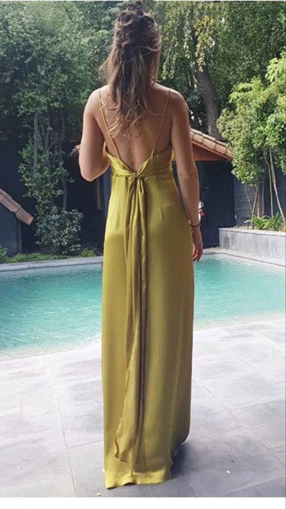 Modest Sheath Spaghetti Straps Gold Long Prom Dresses Evening Dress HZ1024