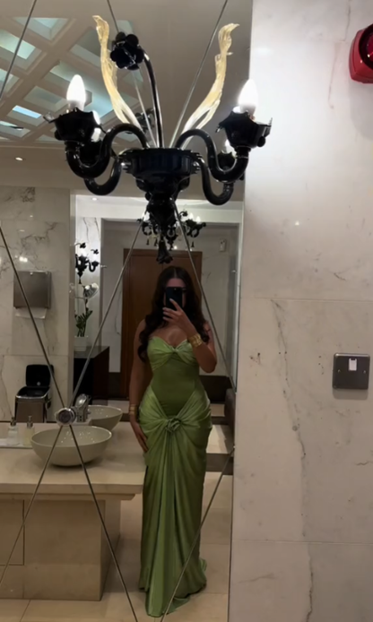 Modest Mermaid Sweetheart Sage Green Long Satin Prom Dresses Evening Dress HZ1024