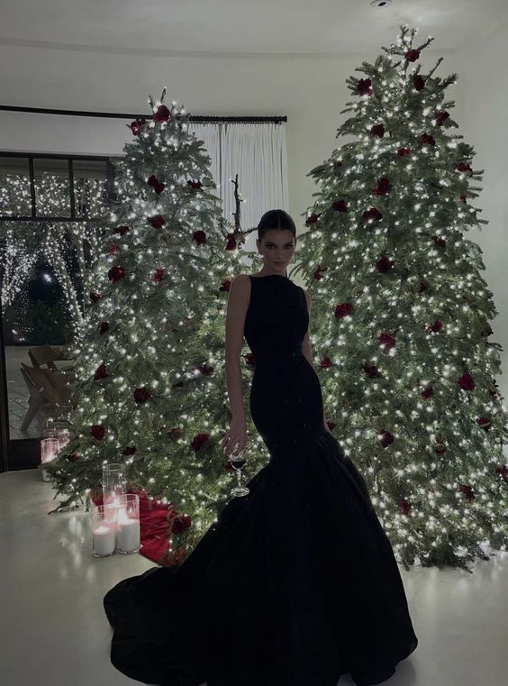 Modest Mermaid Boat Sleeveless Black Satin Prom Dresses Long Evening Dress HZ1024