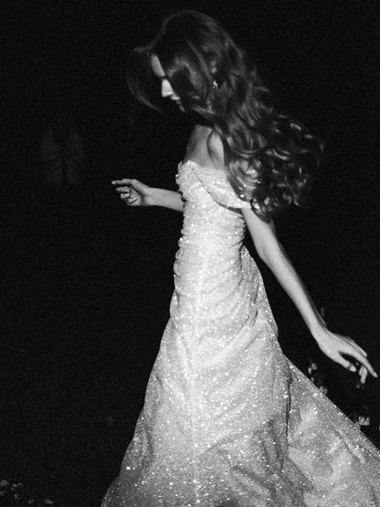 Elegant Sheath Off The Shoulder White Slit Sequin Prom Dresses Long Evening Dress HZ1024