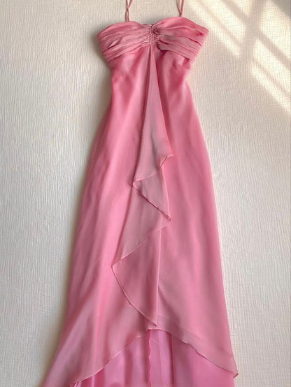 Pretty A line Halter Sleeveless Pink Chiffon Prom Dresses Long Evening Dress HZ1024