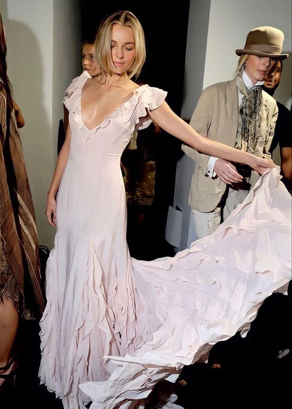 Pretty Mermaid V neckline Long Chiffon Prom Dresses Evening Dress HZ1024