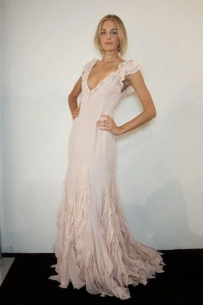 Pretty Mermaid V neckline Long Chiffon Prom Dresses Evening Dress HZ1024
