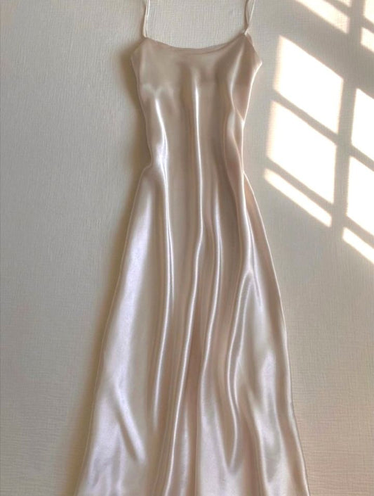 Simple A Line Spaghetti Straps Long Silk Satin Prom Dresses Evening Dress HZ1024