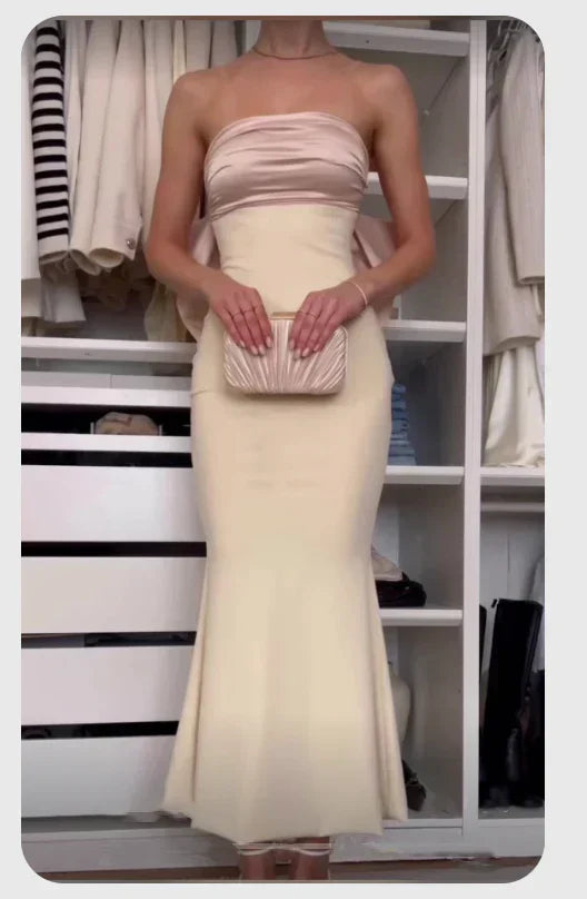 Elegant Mermaid Strapless Long Satin Prom Dresses Evening Dress HZ1024