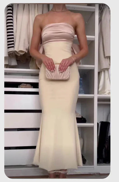 Elegant Mermaid Strapless Long Satin Prom Dresses Evening Dress HZ1024